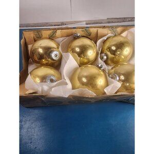 Coby American Made Glass Ornaments Vintage Set Of 6 Gold Christmas Holiday